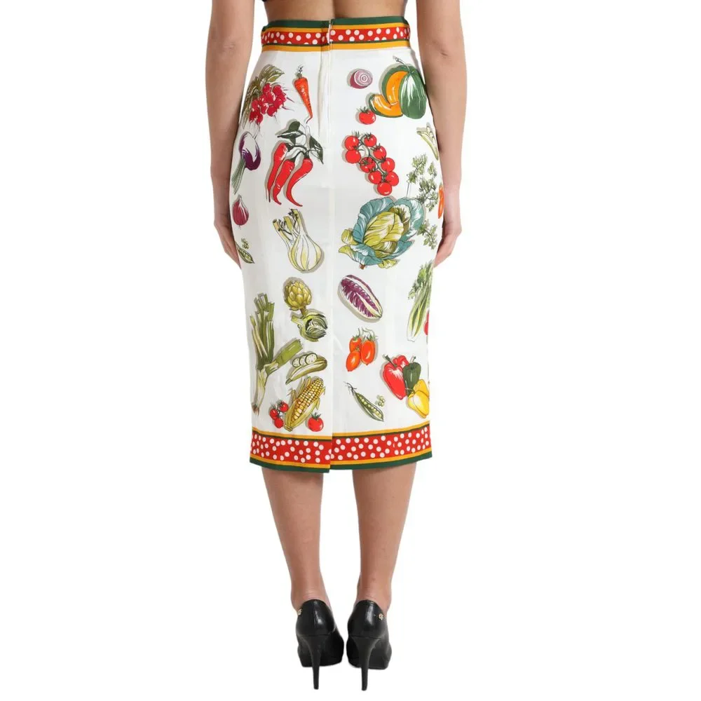Dolce & Gabbana White Vegetable Print High Waist Midi Skirt - Picture 3 of 4